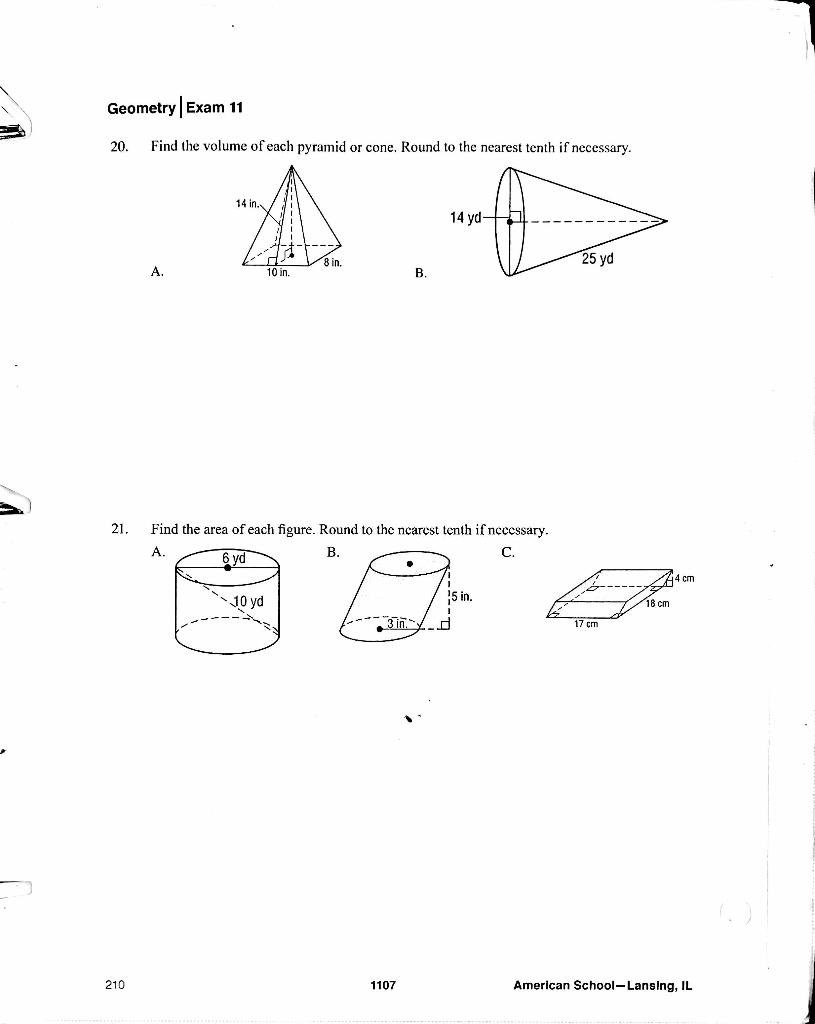 Solved Geometry|Exam 11 20. Find the volume of each pyramid | Chegg.com