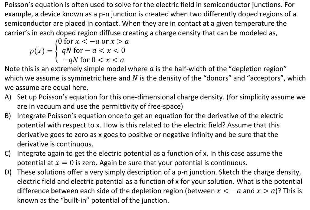 Solved Poisson's equation is often used to solve for the | Chegg.com