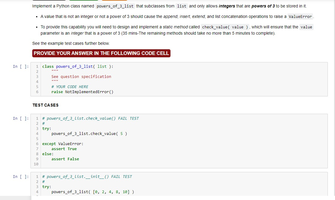 Solved Implement a Python class named powers_of_3_list | Chegg.com
