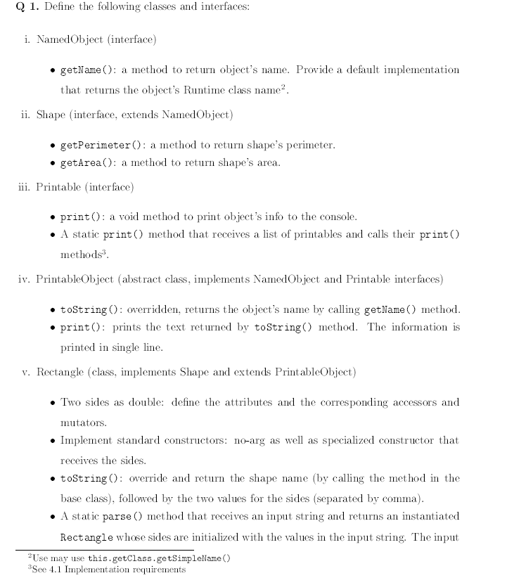 solved q 1 define the following classes and interfaces i chegg com