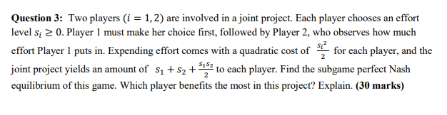 Solved Two players (𝑖𝑖 = 1, 2) are involved in a joint | Chegg.com