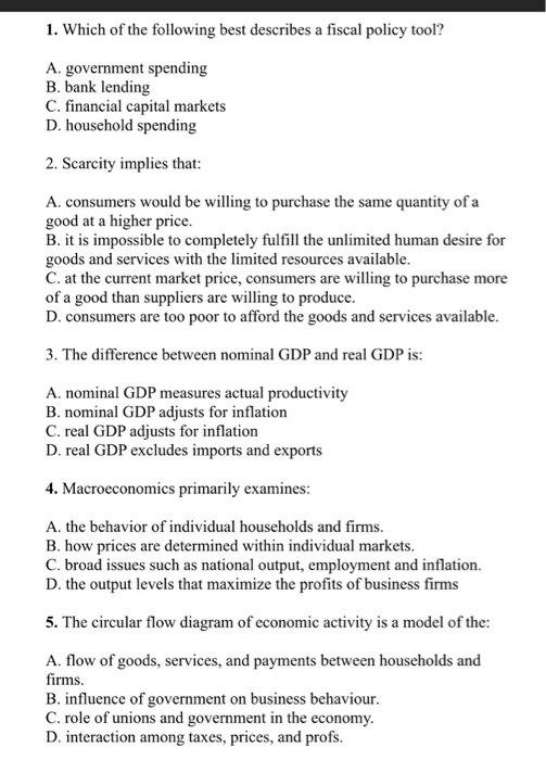 Solved 1. Which Of The Following Best Describes A Fiscal | Chegg.com