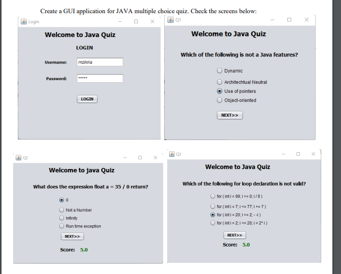 Solved Create a GUI application for JAVA multiple choice | Chegg.com