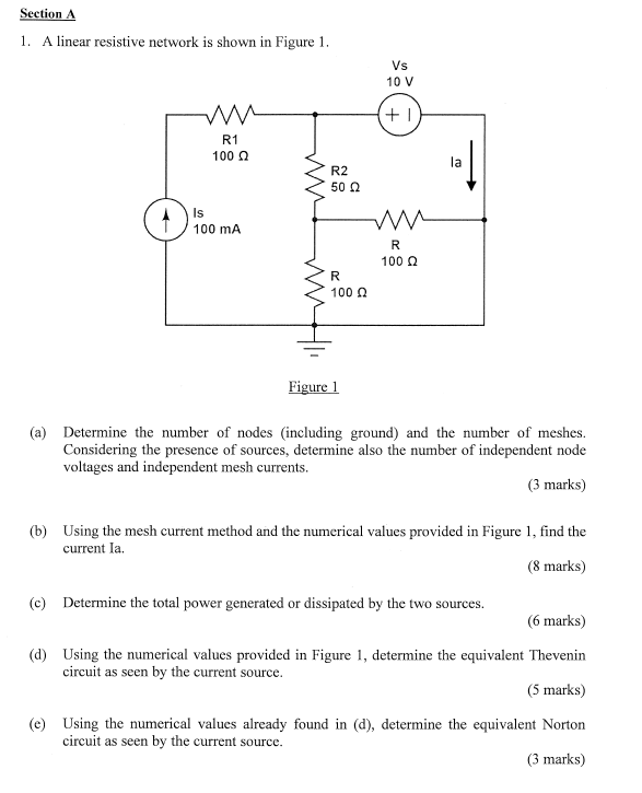 Solved Section A 1. A linear resistive network is shown in