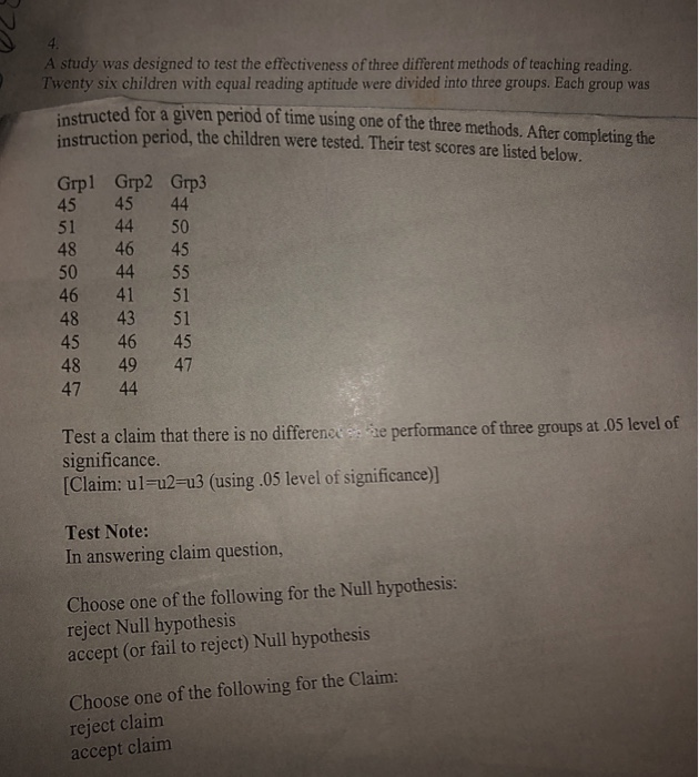 Solved A study was designed to test the effectiveness of | Chegg.com