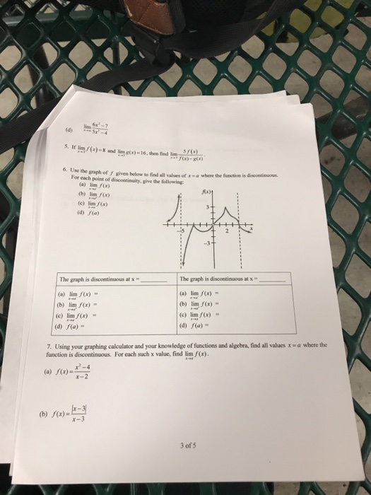 Solved 6 Use the graph of f given below to find all values | Chegg.com