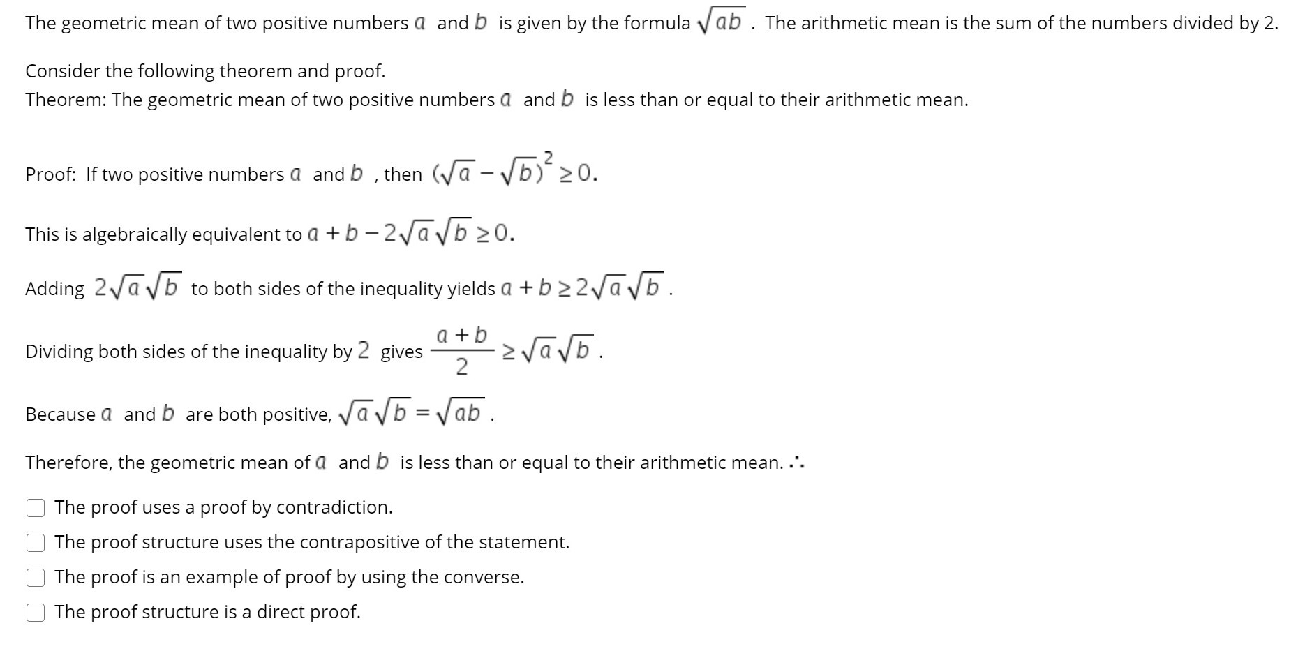 Solved The Geometric Mean Of Two Positive Numbers A And B Is | Chegg.com