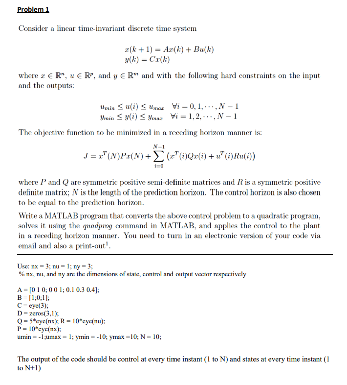 Solved Problem 1 Consider a linear time-invariant discrete | Chegg.com