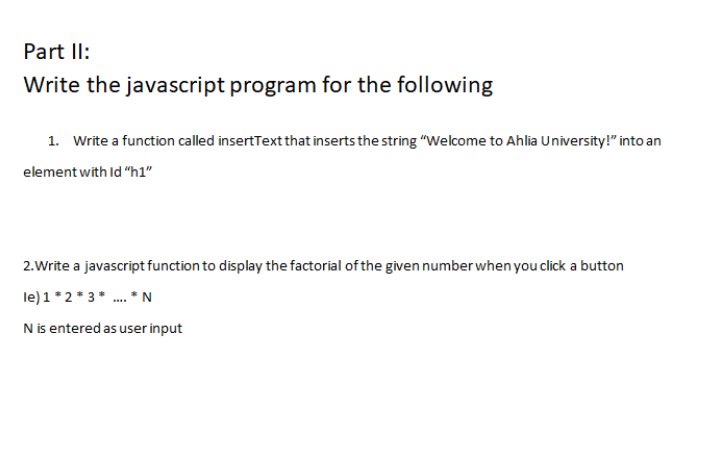 Solved Part II: Write the javascript program for the | Chegg.com