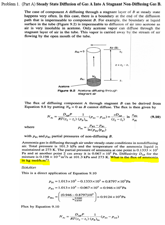 Solved Problem 1. (Part A) Steady State Diffusion of Gas A