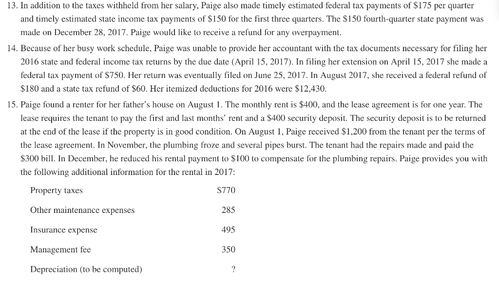 Individual Tax Return Problem 6 Required Use The | Chegg.com