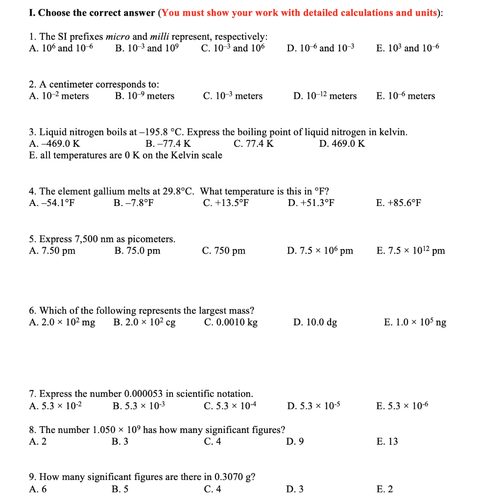 Solved I Choose The Correct Answer You Must Show Your W Chegg Com