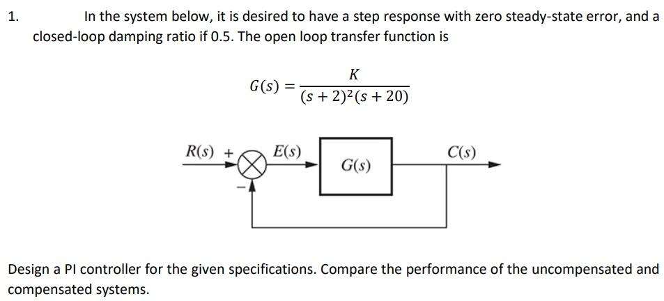 MATLAB. Please solve the PID controller by hand if | Chegg.com