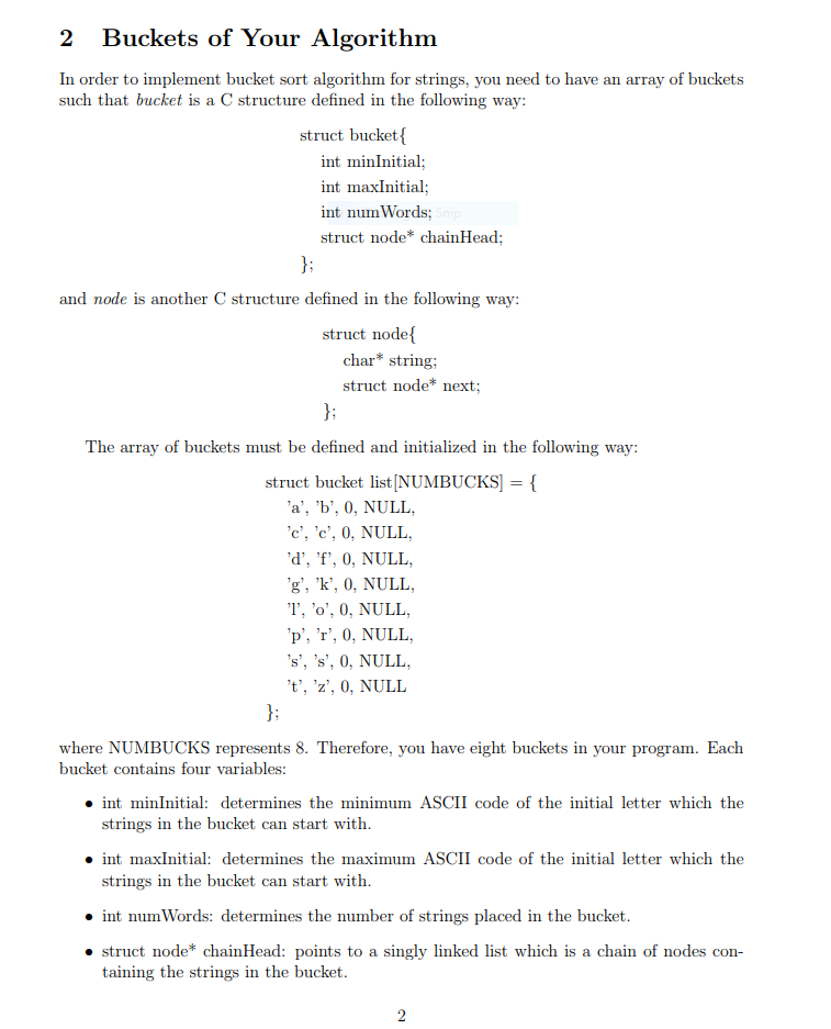 C program Bucket Sort Step Two and Three is the | Chegg.com