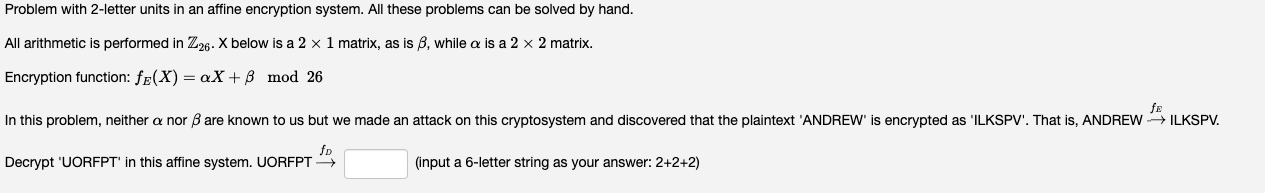 Solved Problem With 2-letter Units In An Affine Encryption | Chegg.com