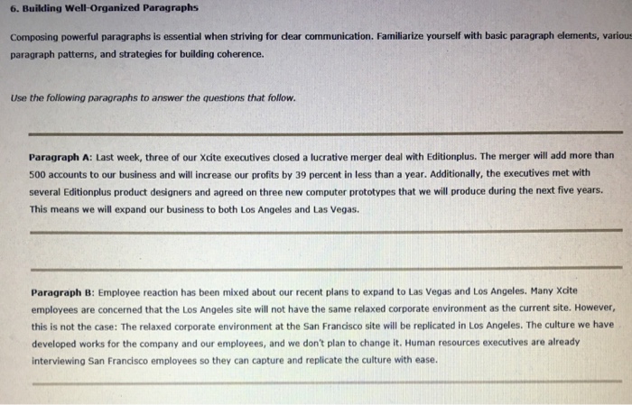 Solved 6. Building Well-Organized Paragraphs Composing | Chegg.com