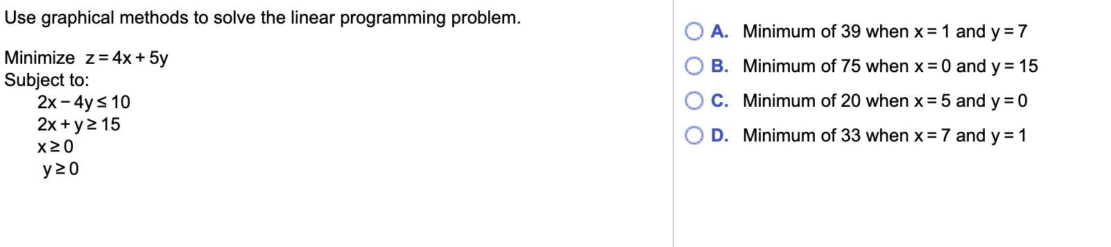 Solved Use graphical methods to solve the linear programming | Chegg.com