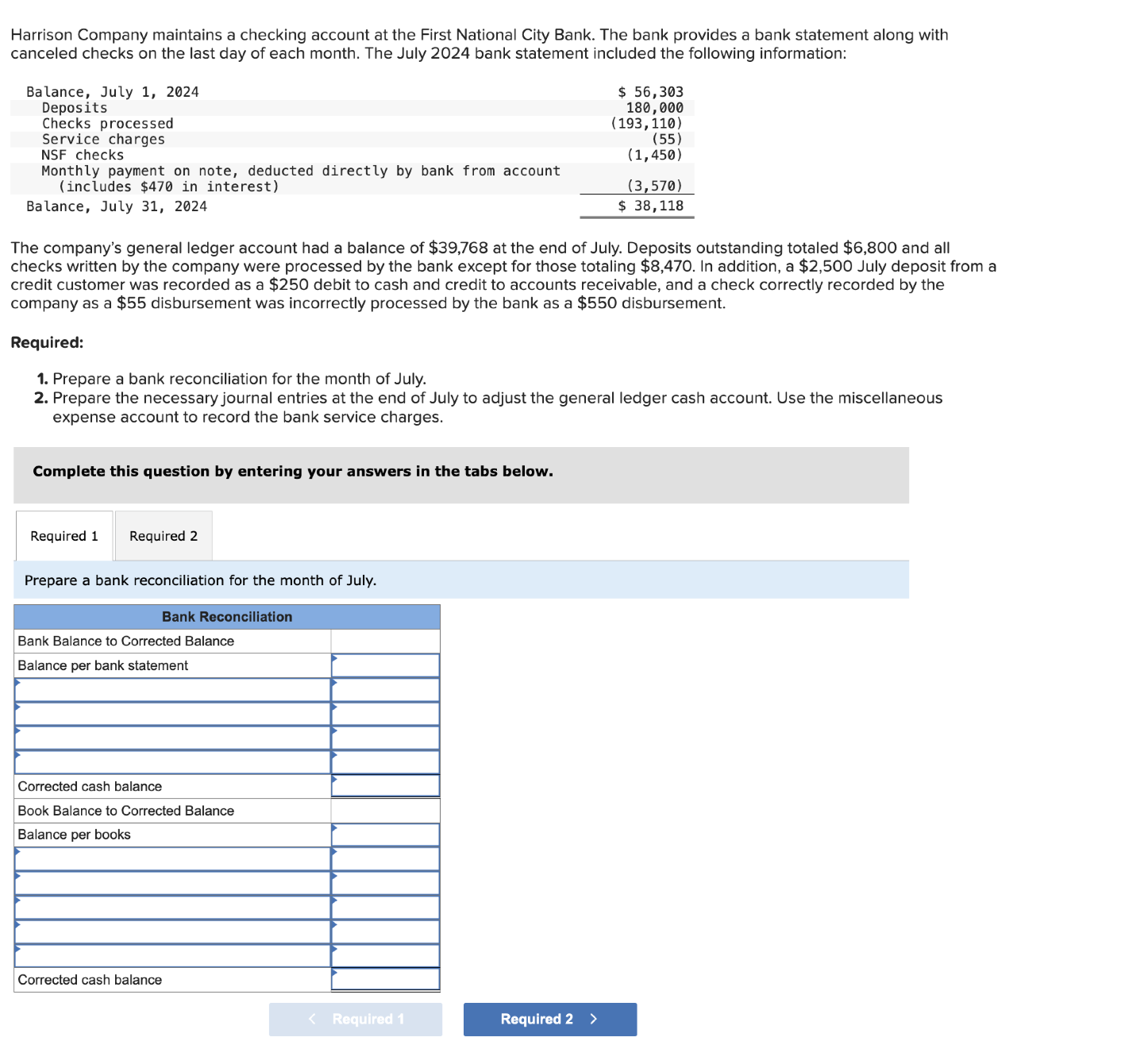 Solved Harrison Company maintains a checking account at the | Chegg.com