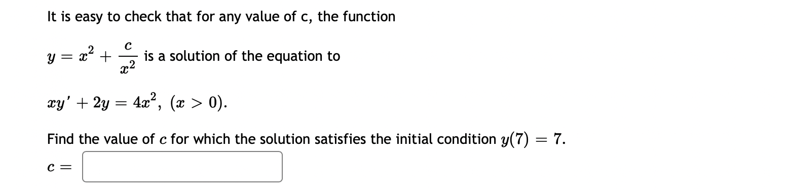 Solved It is easy to check that for any value of c, the | Chegg.com