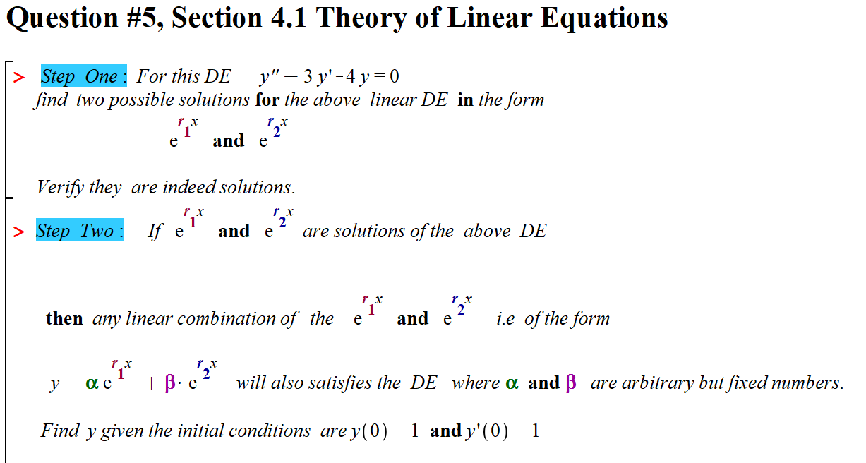 Solved Question #5, Section 4.1 Theory of Linear Equations > | Chegg.com