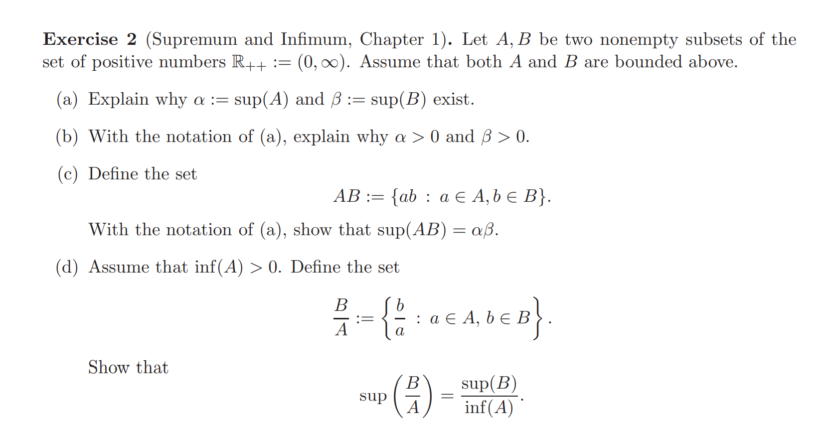 Solved Exercise 2 (supremum And Infimum, Chapter 1). Let A, 