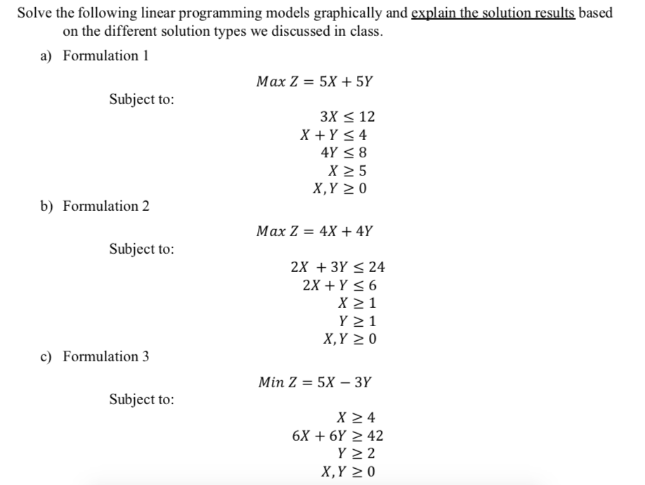 Solved Solve The Following Linear Programming Models | Chegg.com