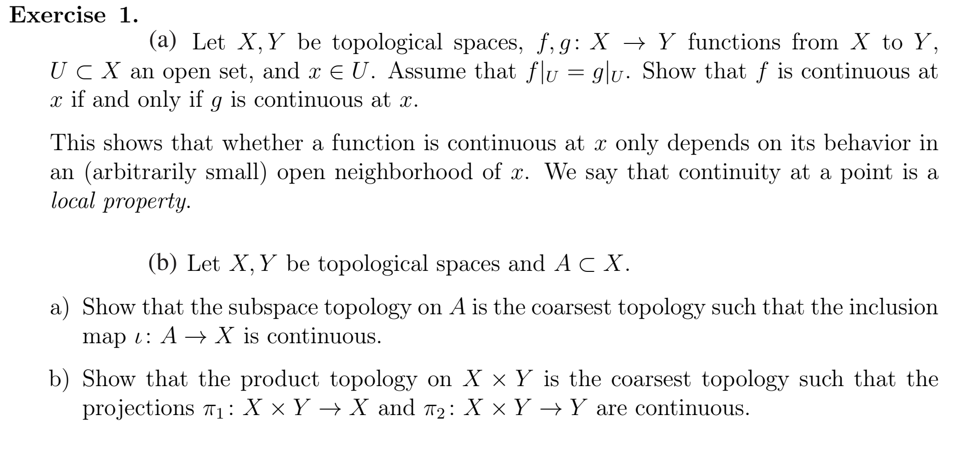 Solved Exercise 1 A Let X Y Be Topological Spaces F G Chegg Com