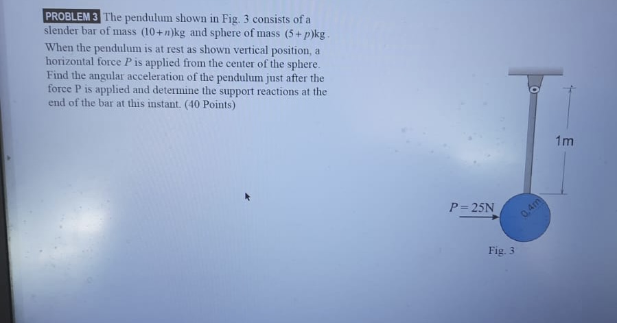 Solved PROBLEM 3 The pendulum shown in Fig. 3 consists of a | Chegg.com