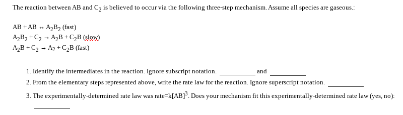 Solved The reaction between AB and C2 is believed to occur | Chegg.com