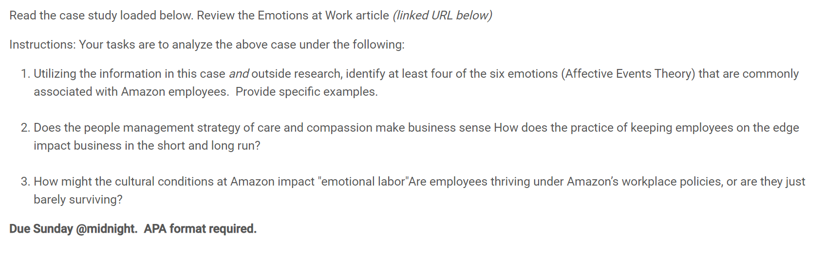 Case Analysis of “Amazon As An Employer” Amazon | Chegg.com