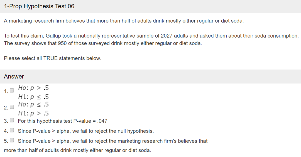 Solved 1Prop Hypothesis Test 06 A marketing research firm