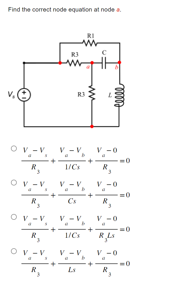 Find the correct node equation at node a. | Chegg.com