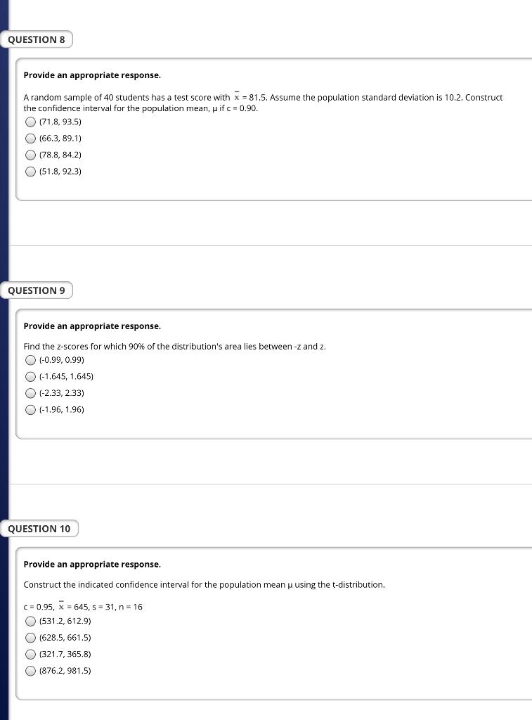 Solved QUESTION 5 Provide an appropriate response. A random | Chegg.com