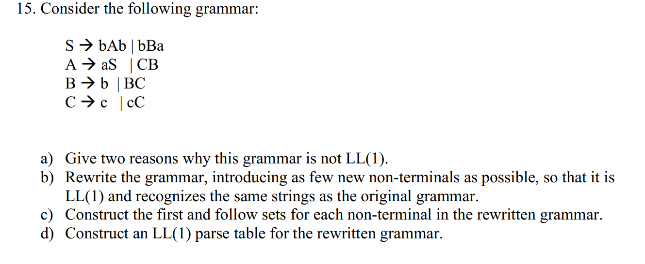 15. Consider The Following Grammar: | Chegg.com