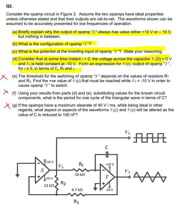 Solved Q2. Consider the opamp circuit in Figure 2. Assume | Chegg.com
