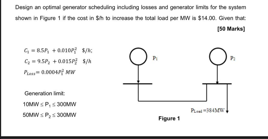 Solved Design an optimal generator scheduling including | Chegg.com