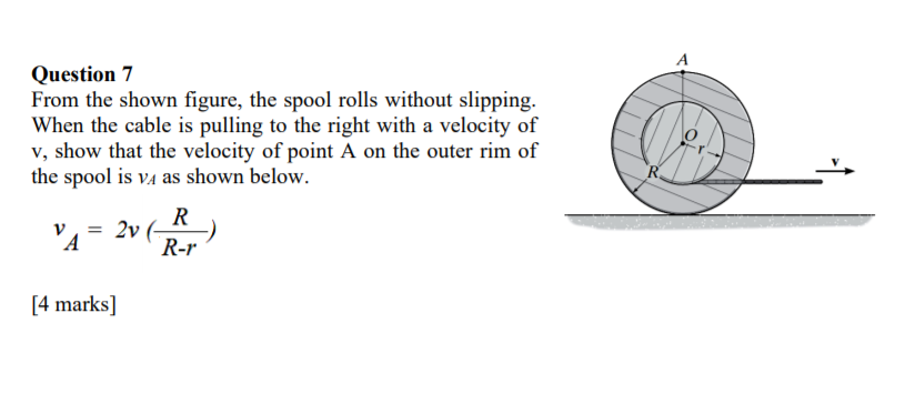 Solved A Question 7 From the shown figure, the spool rolls | Chegg.com