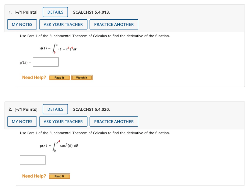 Solved Use Part 1 of the Fundamental Theorem of Calculus to | Chegg.com