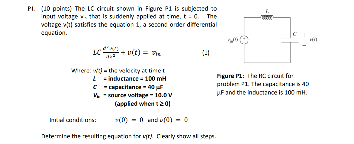 Solved L 00000 Pl. (10 points) The LC circuit shown in | Chegg.com