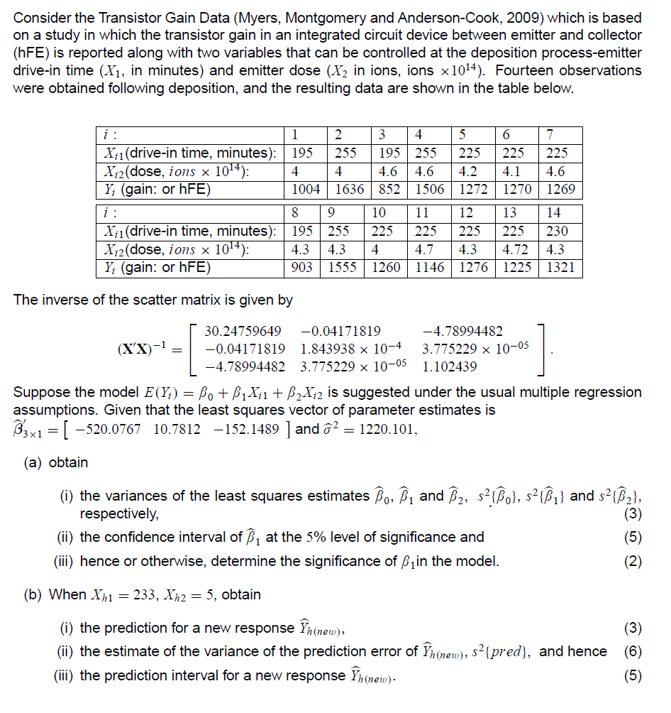Solved Consider the Transistor Gain Data (Myers, Montgomery
