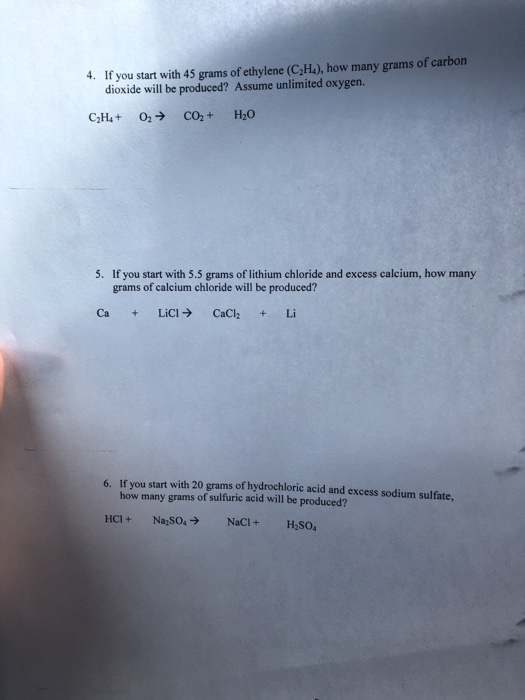 Solved 4. If you start with 45 grams of ethylene C2H4 how