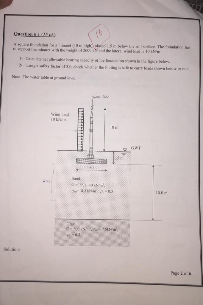 Solved Question #1 (15 Pr.) A Square Foundation For A | Chegg.com