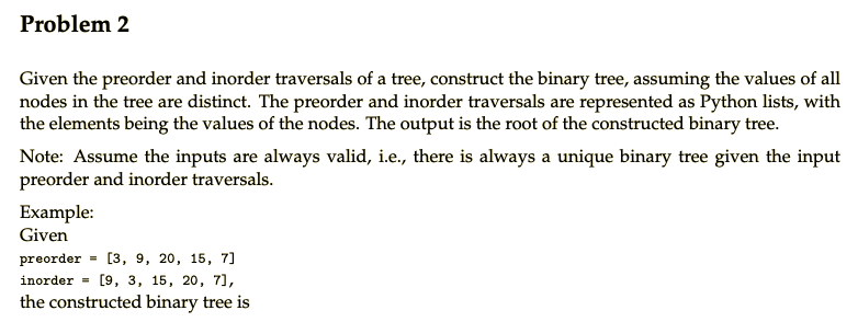 Solved Problem 2 Given the preorder and inorder traversals | Chegg.com