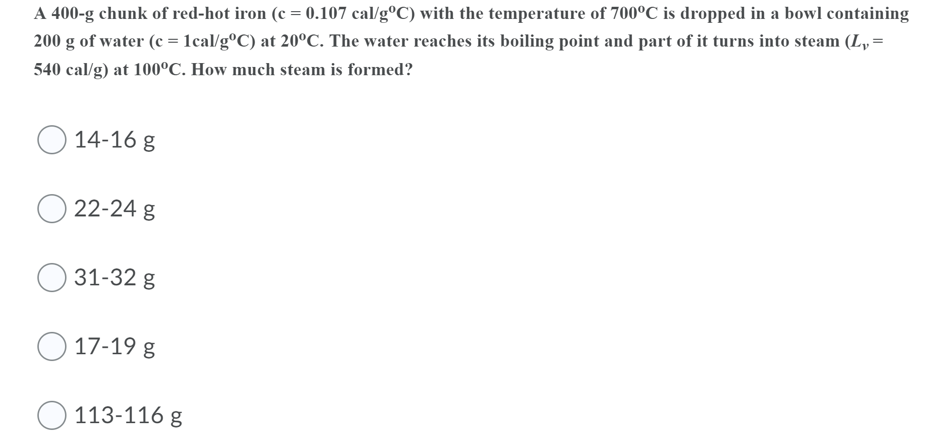 Solved A 400 G Chunk Of Red Hot Iron C 0 107 Cal G C Chegg Com