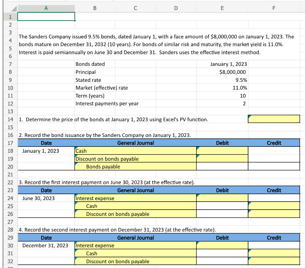 Solved Please provide the Excel formula, need to enter the | Chegg.com