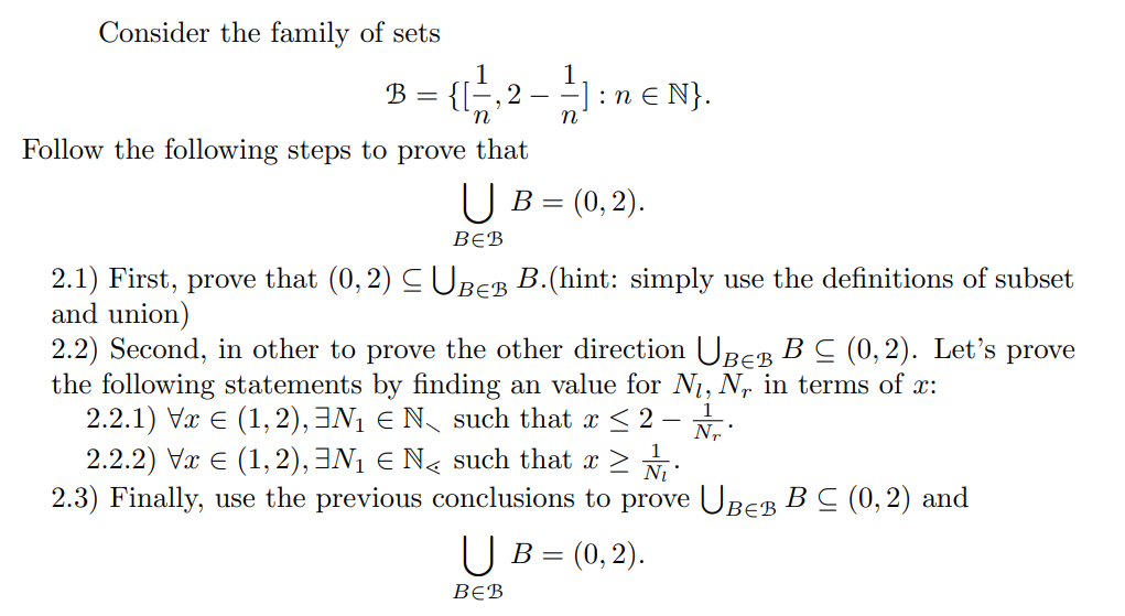 Solved 1 1 Consider The Family Of Sets B = {[+, 2 - -):N | Chegg.com