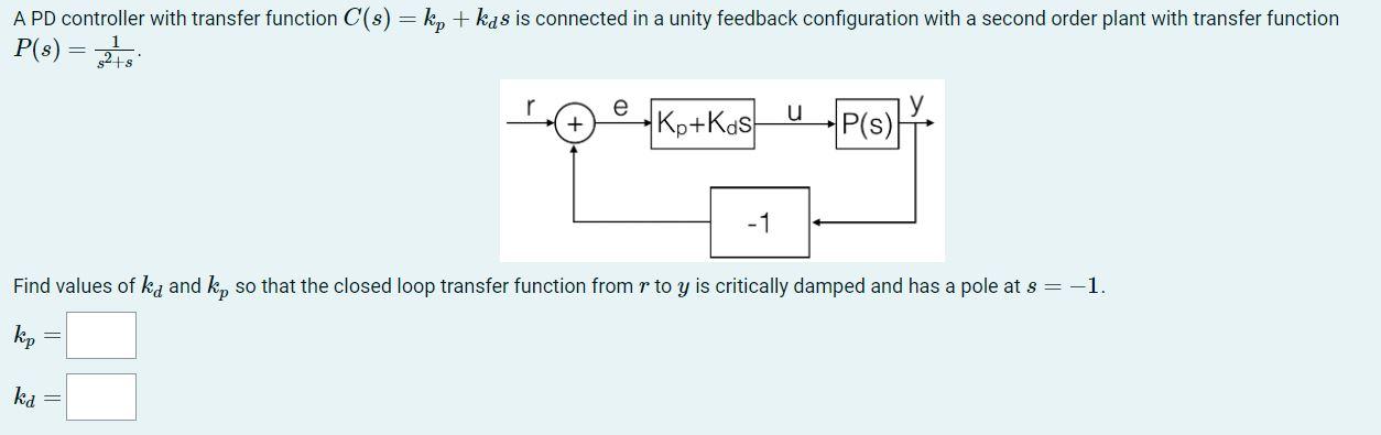Solved A PD controller with transfer function C(s) = kp + | Chegg.com
