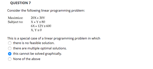 Solved QUESTION 7 Consider the following linear programming | Chegg.com