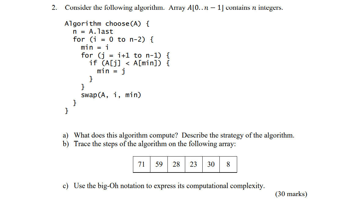 2. Consider the following algorithm. Array A[0..n – | Chegg.com