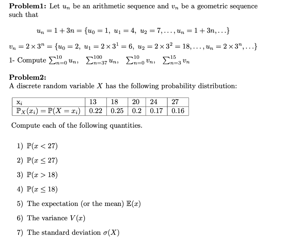 Solved Problem1: Let un be an arithmetic sequence and vn be | Chegg.com
